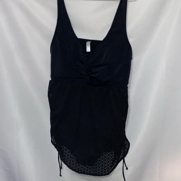 SWIM BY CACIQUE WO SIZE 22 BLACK ONE PIECE SWIMSUIT ADJ STRAPS MESH LOOK OVERLAY - Picture 5 of 15